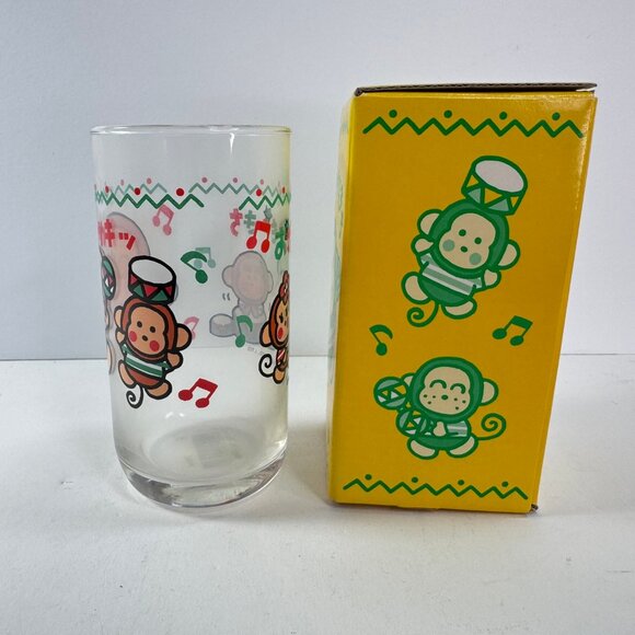 Monkichi Monkey Sanrio 1996 NIB Small Drinking Glass 4.5" tall - Picture 5 of 9